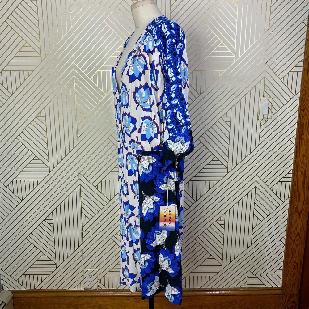 WARM Kimono Sleeve Dress Blue/White Floral‎ - Picture 6 of 12